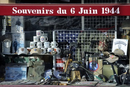 France, Manche, Cotentin, Sainte Mere Eglise, souvenir shop for the landing of D day