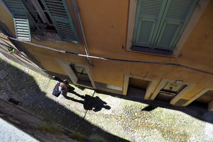 France, Alpes-Maritimes, Roya Valley (Nice hinterland), at the foot of the Mercantour National Park, Saorge, a narrow lane