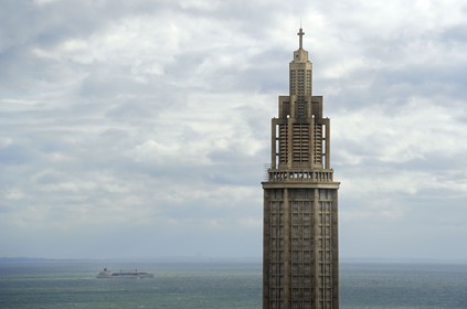 France, Seine Maritime, Le Havre, Downtown rebuilt by Auguste Perret listed as World Heritage by UNESCO, the Lantern tower of Saint Joseph church