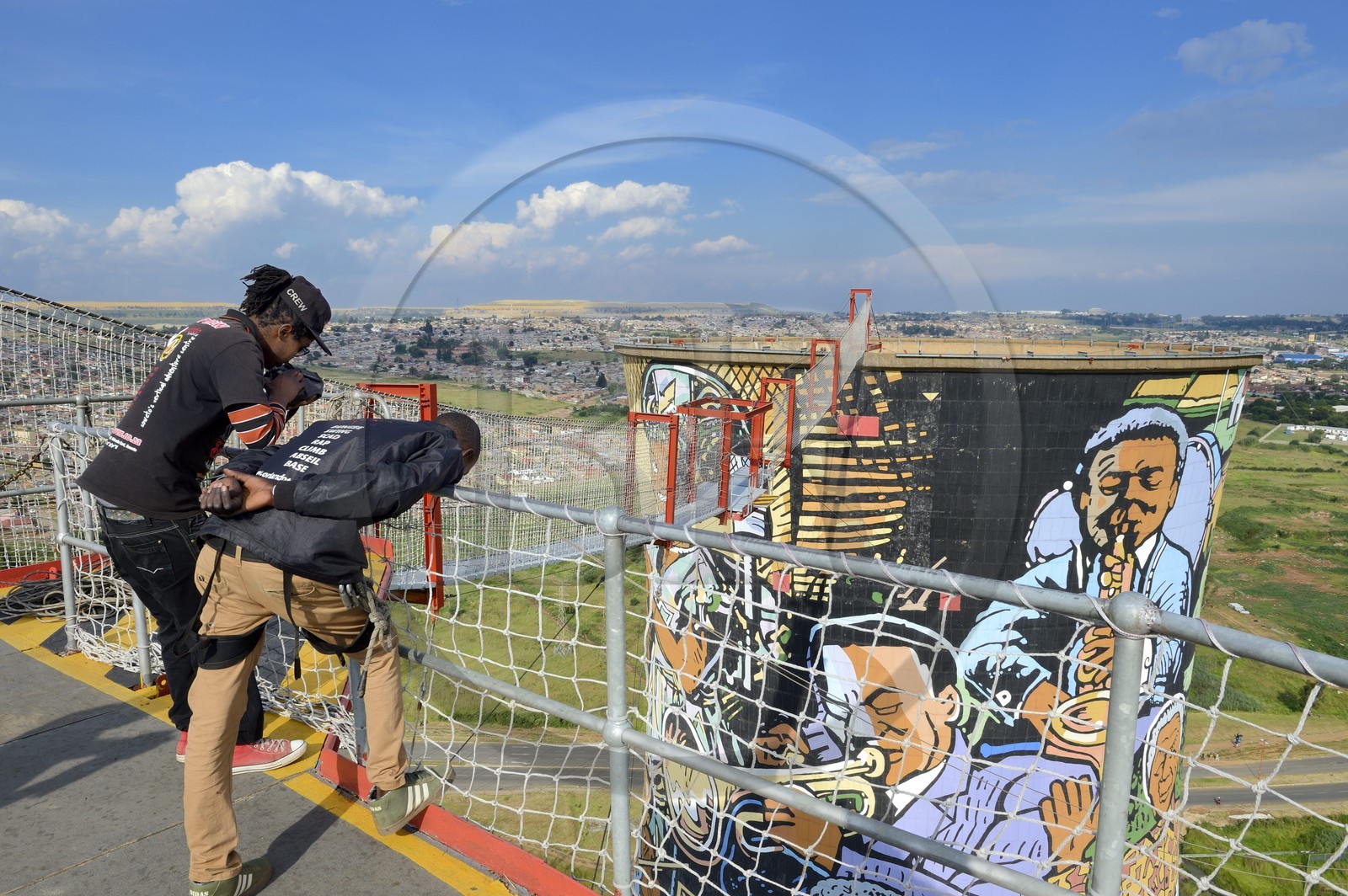 South Africa, Gauteng Province, Johannesburg, Orlando Towers overlooking the Orlando area of ​​Soweto and home of the Vertical Adventure Centre, one the two cooling towers from the Orlando Power Station
