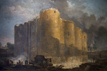 France, Paris, Marais district, Carnavalet Museum, painting (detail) of The Bastille in the first days of its demolition by the painter Hubert Robert (1789)