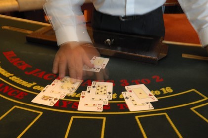 Italy, cruise aboard the Silvershadow ship of the company Silversea, the casino, black jack table
