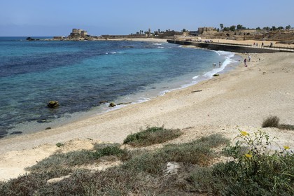Israel, Haifa District, Caesarea (Caesarea Maritima), ruins of Caesarea and the Christian Crusaders' citadel in the background