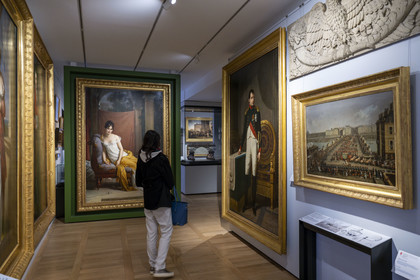 France, Paris, Marais district, Carnavalet Museum, section of Paris under Napoleon I and portrait of Juliette Récamier (1777-1849) in the background