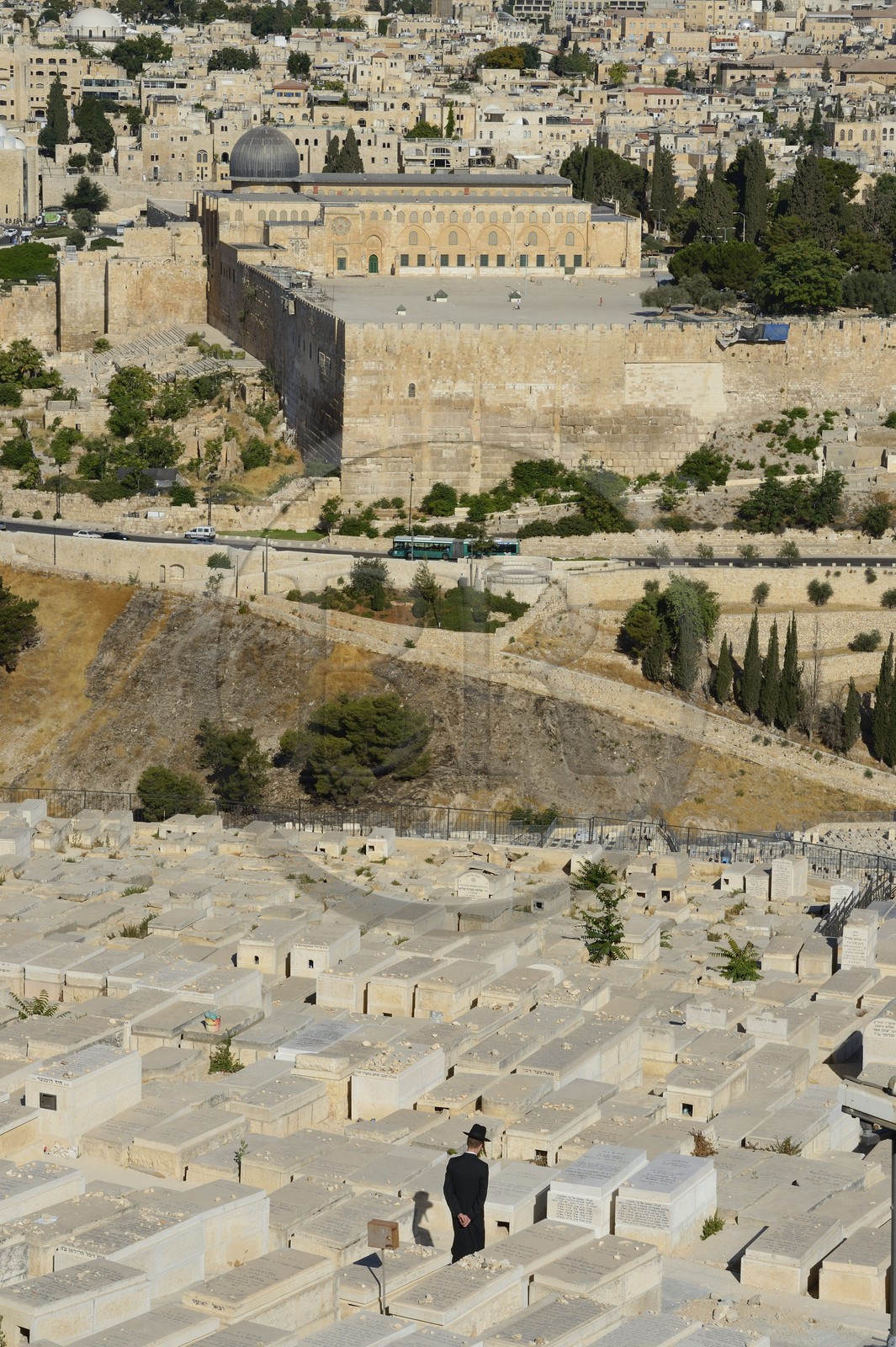 Israel, Jerusalem, holy city, the old town listed as World Heritage by UNESCO, the El Aqsa mosque on Haram el-Sharif and the Jewish cemetery on Mount of Olives