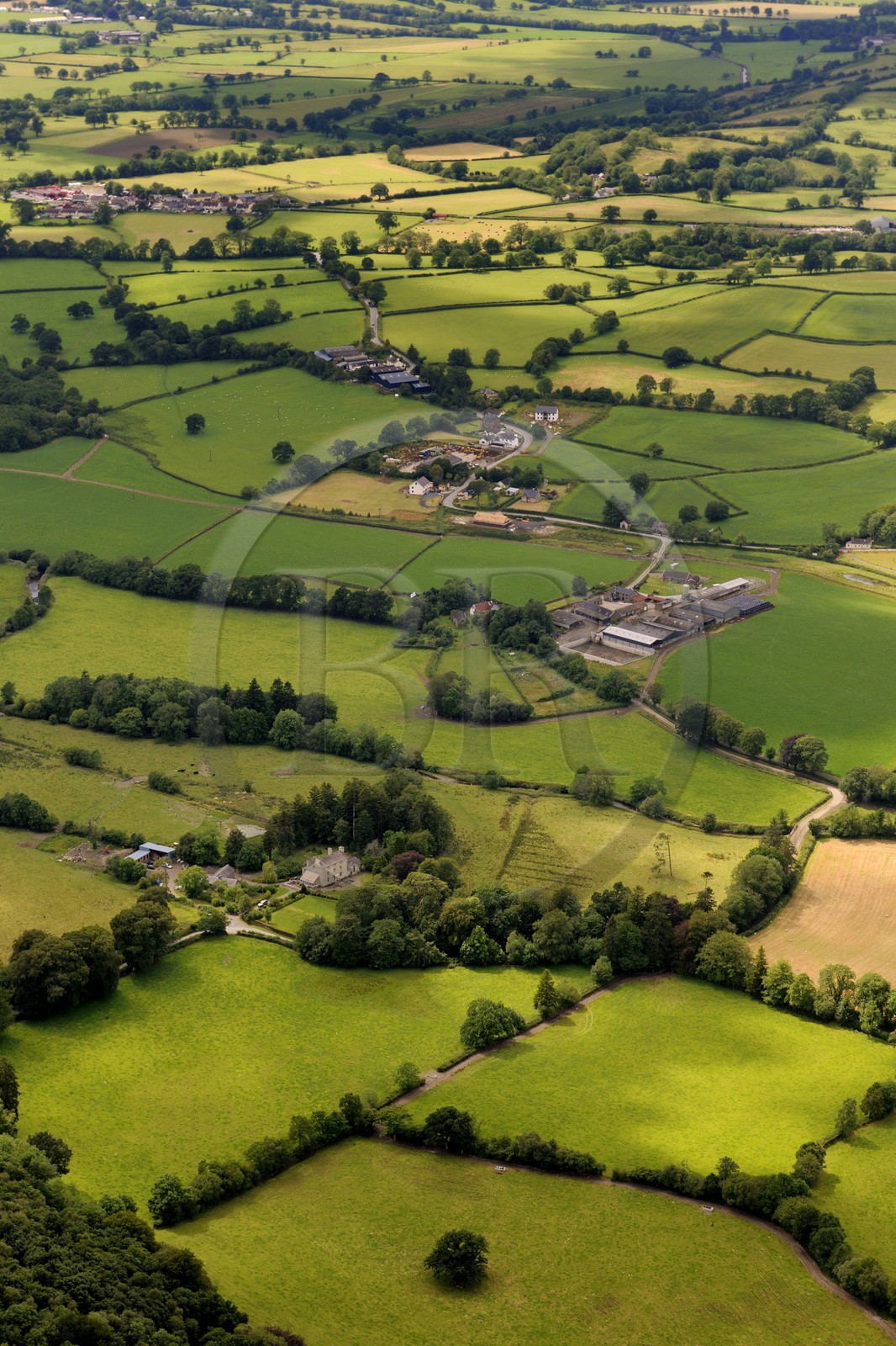 Royaume-Uni, Angleterre, Pays de Galles, paysage de bocages vers Lampeter (vue aérienne)
