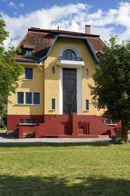 France, Alpes de Haute Provence, Ubaye valley, Barcelonnette, mexican villa known as the Blue Villa, it shows the success in Mexico of its first owner Camille Jean founder of the Francia Maritima department store