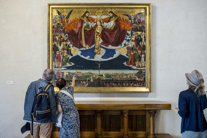 France, Gard, Villeneuve les Avignon, Pierre de Luxembourg Museum, the Coronation of the Virgin (15th century), altarpiece by Enguerrand Quarton