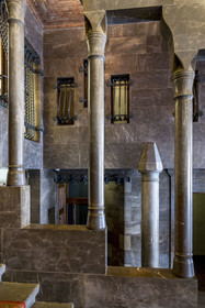 Spain, Catalonia, Barcelona, the Güell Palace (Palau Güell) built between 1886 and 1891 by the Catalan modernist architect Antoni Gaudi, a UNESCO World Heritage site, main staircase in the ground floor vestibule