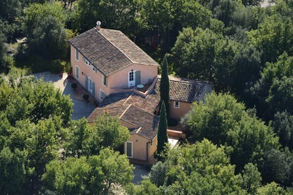 France, Var, Provence Verte (Green Provence), village of Bras next to Saint Maximin, Pierre Becker house (aerial view)