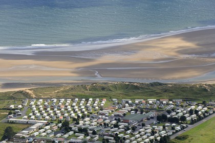 United Kingdom, England, Wales, mobile home in the seaside resort of Burry Port on the Loughor estuary (aerial view)