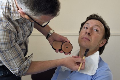 France, Yvelines, Montchauvet, shooting for the television of the Preferred Village of the French (Village Préféré des Français) with Stéphane Bern, Stéphane Bern make up