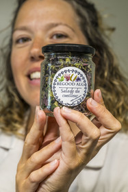 France, Finistère, Pays Bigouden (Bigouden country), Plozevet, Lucie Mandon co-creator of Begood Alg, manufacturing of seaweed tartars and condiments in the workshop