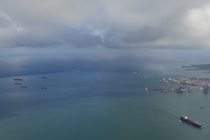 Panama, Colon province, the city of Colon and the Limon Bay (Bahia Limon) at the output of the Panama Canal on the Atlantic side (aerial view)