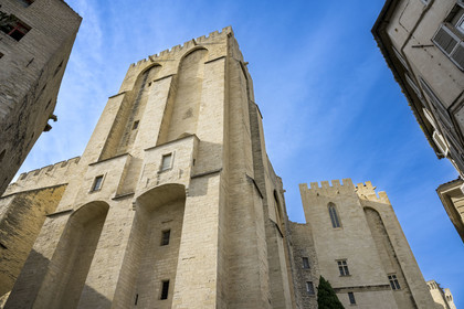 France, Vaucluse, Avignon, Palais des Papes (Palace of the Popes) classified as UNESCO World Heritage, Saint-Laurent tower located at the corner of Place de la Mirande and Rue Peyrolerie to the south-east of the palace
