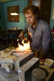 Argentina, Buenos Aires Province, San Antonio de Areco, workshop of the silversmith Juan José Draghi, finishes on rebenque, silver piece of a riding whip