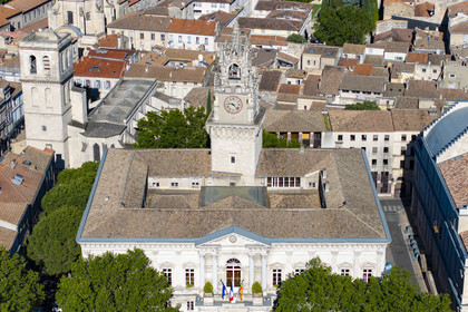 France, Vaucluse, Avignon, the town hall and its bell tower (aerial view)