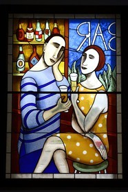 France, Meurthe-et-Moselle, Saint-Nicolas-de-Port, the French Brewery Museum, stained glass window on the theme of beer work of lorraine artist Sophie Ginzburg (2001)