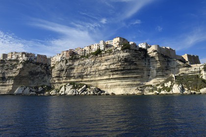 France, Corse du Sud, Bonifacio, the old town or Upper Town perched on limestone cliffs more than 60 meters high
