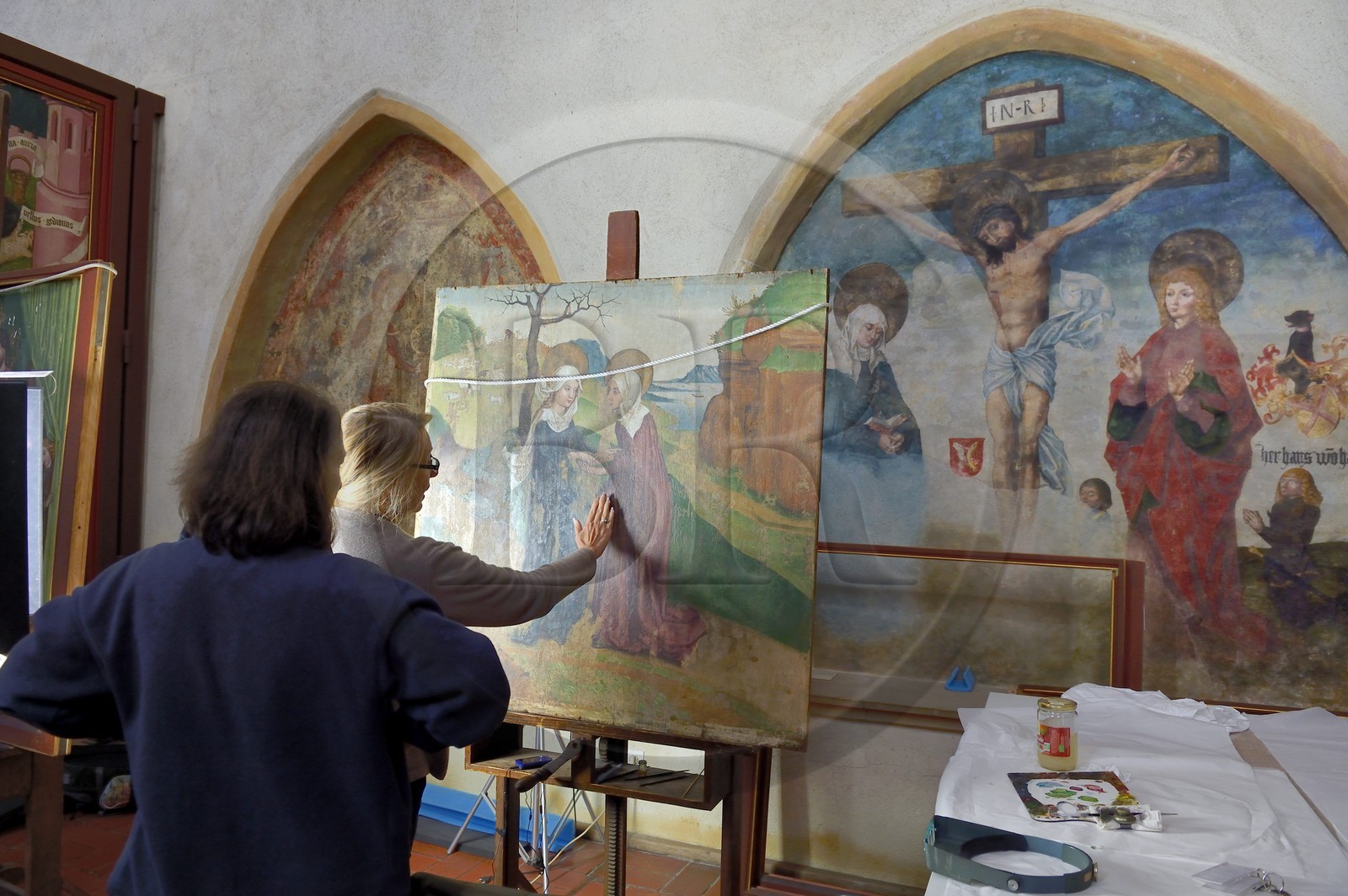 France, Haut-Rhin (68), Colmar, le musée Unterlinden, restauration du retable des Dominicains de Martin Schongauer