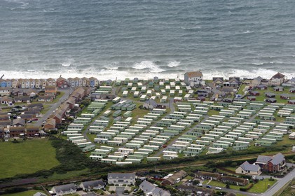 United Kingdom, England, Wales, mobile home in the seaside resort of Tywyn on the Cardigan Bay (aerial view)