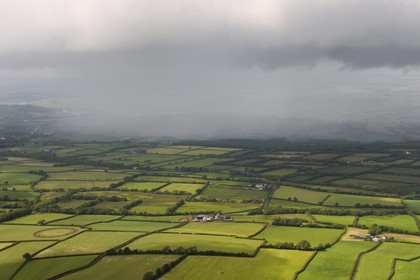 United Kingdom, England, Wales, rain curtain on the Carmarthenshire (aerial view)