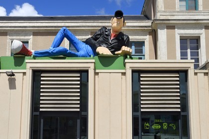 France, Charente, Angouleme, giant statue of Lucien the famous comic character of Frank Margerin at the train station