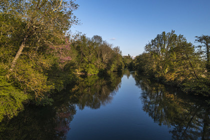 France, Charente, Saint Simon, the Charente still very natural upstream of the village (aerial view)