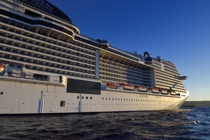France, Bouches du Rhone, Marseille, cruise ship in the Bay of Marseille