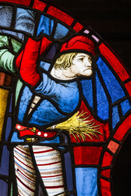 France, Paris, Musée de Cluny - Musée national du Moyen-Age (Middle Ages Museum in the former Hotel de Cluny), stained glass representing the executioner, from the Sainte-Chapelle in Paris, around 1500