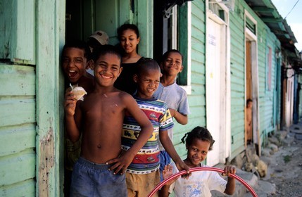 Dominican Republic, Santo Domingo, old colonial district, children playing in a popular street