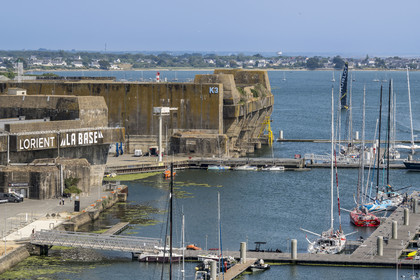France, Morbihan, Lorient, the port of Lorient La Base in the former submarine base built by the Germans, it is designed and equipped to accommodate nautical professionals, nautical events and large units such as monohulls and multihulls of the Offshore racing