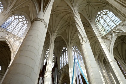 France, Meurthe-et-Moselle, Saint-Nicolas-de-Port basilica, torso spline masking a plumb on one of the columns