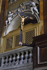 France, Alpes-Maritimes, Nice, Old Town, The Saint-Jacques-le-Majeur church, also known as the Church of the Gesu, arm holding the cross