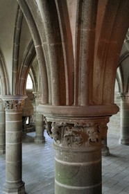 France, Manche, the abbey of Mont Saint Michel, listed as World Heritage by UNESCO, buildings of la Merveille, room of the Chevaliers under the cloister (knights of the cloister)
