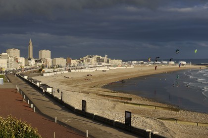 France, Seine Maritime, Le Havre, listed as World Heritage by UNESCO, the city center around the Lantern tower of Saint Joseph church seen from Sainte-Adresse