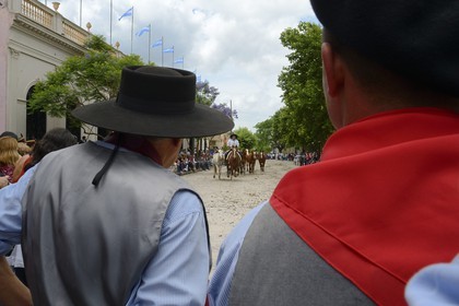 Argentine, province de Buenos Aires, San Antonio de Areco, fête du Jour de la Tradition (Dia de la Tradicion), gaucho présentant son troupeau de chevaux