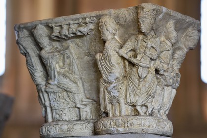 France, Seine-Maritime, Saint Martin de Boscherville, Saint-Georges de Boscherville Abbey of the 12th century, capital of the musicians in the chapter room