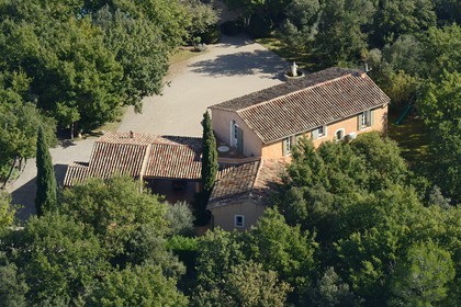 France, Var, Provence Verte (Green Provence), village of Bras next to Saint Maximin, Pierre Becker house (aerial view)
