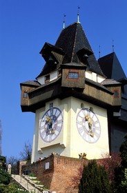Austria, Styria, Graz, historic center listed as World Heritage by UNESCO, clock tower (Uhrturm) on the Schlossberg