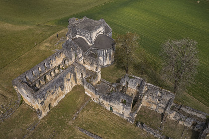 France, Dordogne, Perigord Vert, Villars, ruins of the Cistercian Abbey of Boschaud from the 12th century that belonged to the Abbey of Clairvaux (aerial view)