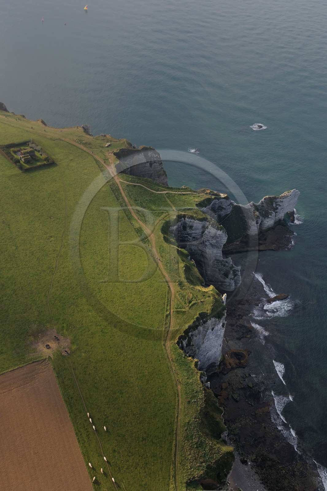 France, Seine-Maritime (76), Pays de Caux, Côte d'Albâtre, Etretat, la falaise d'Amont (vue aérienne)